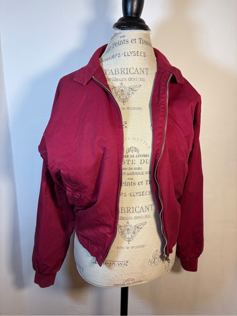 Vintage Pop England Lightweight Burgundy Zip-Front Jacket plaid lined size small